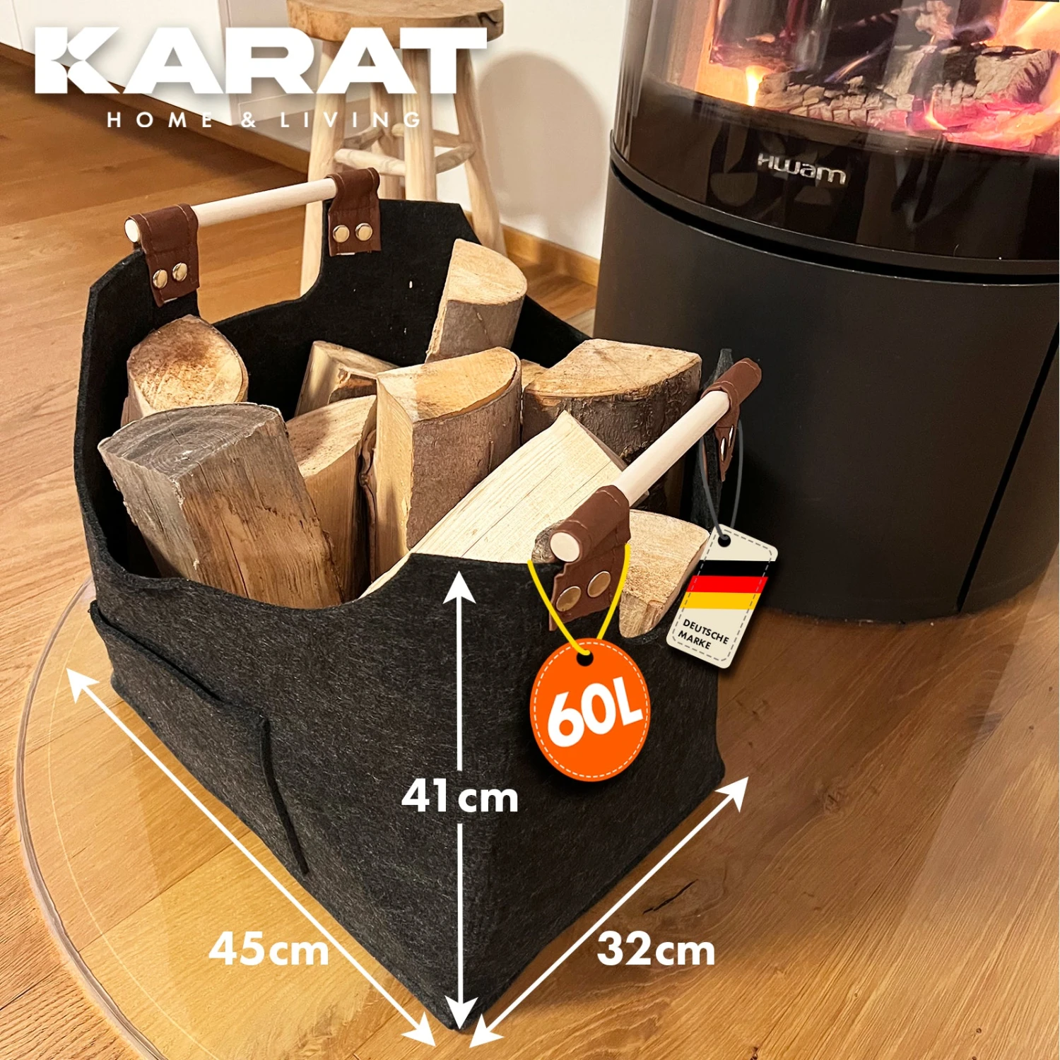 Filztasche Vesta | Kaminholztasche | Einkaufstasche | Faltbar | Verstärkter Griff 5 Filztasche Vesta | Kaminholztasche | Einkaufstasche | Faltbar | Verstärkter Griff – Bild 3