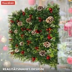 Pflanzenwand | Festive | Weihnachtliche Deko Mit Roten Beeren, Tannenzapfen & Grünen Akzenten | 50 X 50 Cm -Floordirekt KunstPflanzen 3.Festive