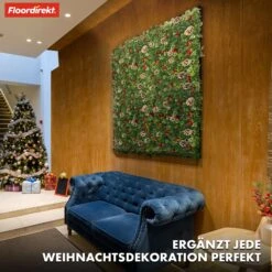 Pflanzenwand | Festive | Weihnachtliche Deko Mit Roten Beeren, Tannenzapfen & Grünen Akzenten | 50 X 50 Cm -Floordirekt KunstPflanzen 6.Festive