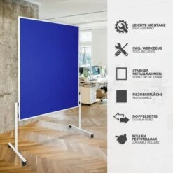 Filz-Moderationstafeln | Einteilig | Mit Rollen | 150x120 Cm 31 Filz-Moderationstafeln | Einteilig | Mit Rollen | 150x120 Cm -Floordirekt Moderationstafeln Einteilig mitRollen blau 06