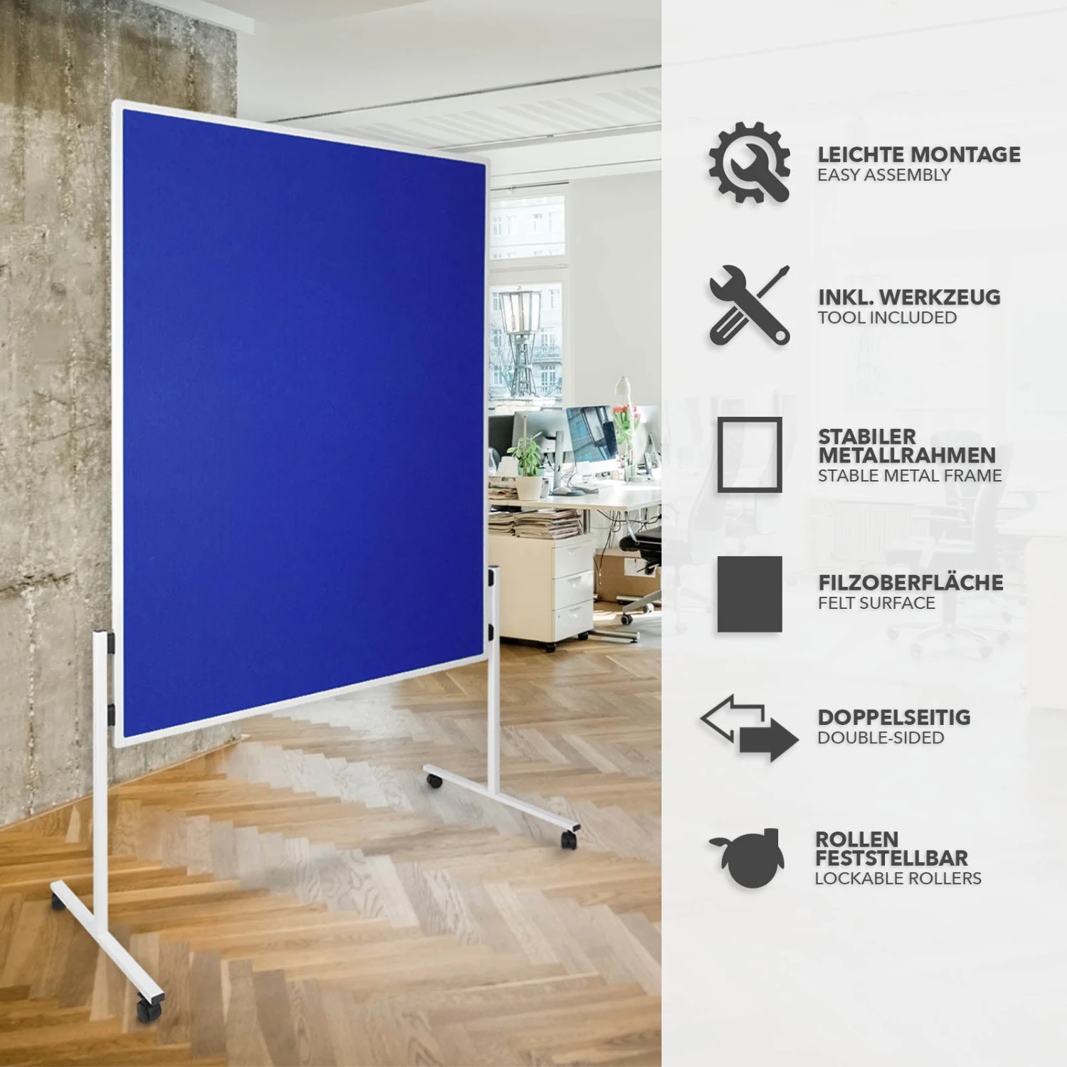 Filz-Moderationstafeln | Einteilig | Mit Rollen | 150x120 Cm 12 Filz-Moderationstafeln | Einteilig | Mit Rollen | 150x120 Cm – Bild 10