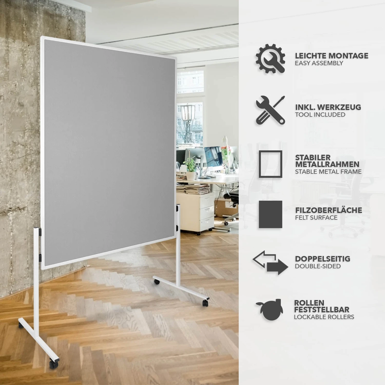 Filz-Moderationstafeln | Einteilig | Mit Rollen | 150x120 Cm 7 Filz-Moderationstafeln | Einteilig | Mit Rollen | 150x120 Cm – Bild 5