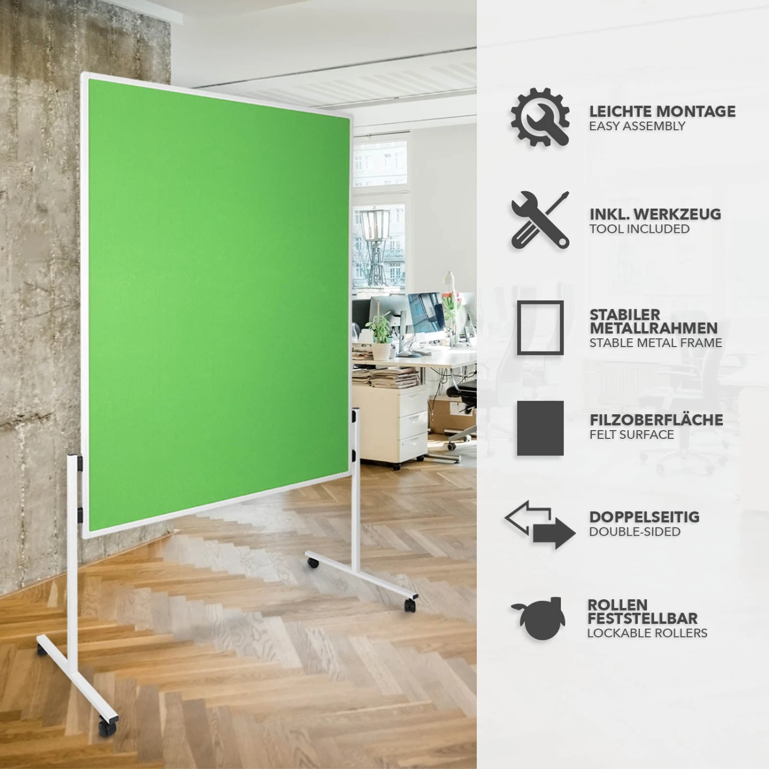 Filz-Moderationstafeln | Einteilig | Mit Rollen | 150x120 Cm 17 Filz-Moderationstafeln | Einteilig | Mit Rollen | 150x120 Cm – Bild 15