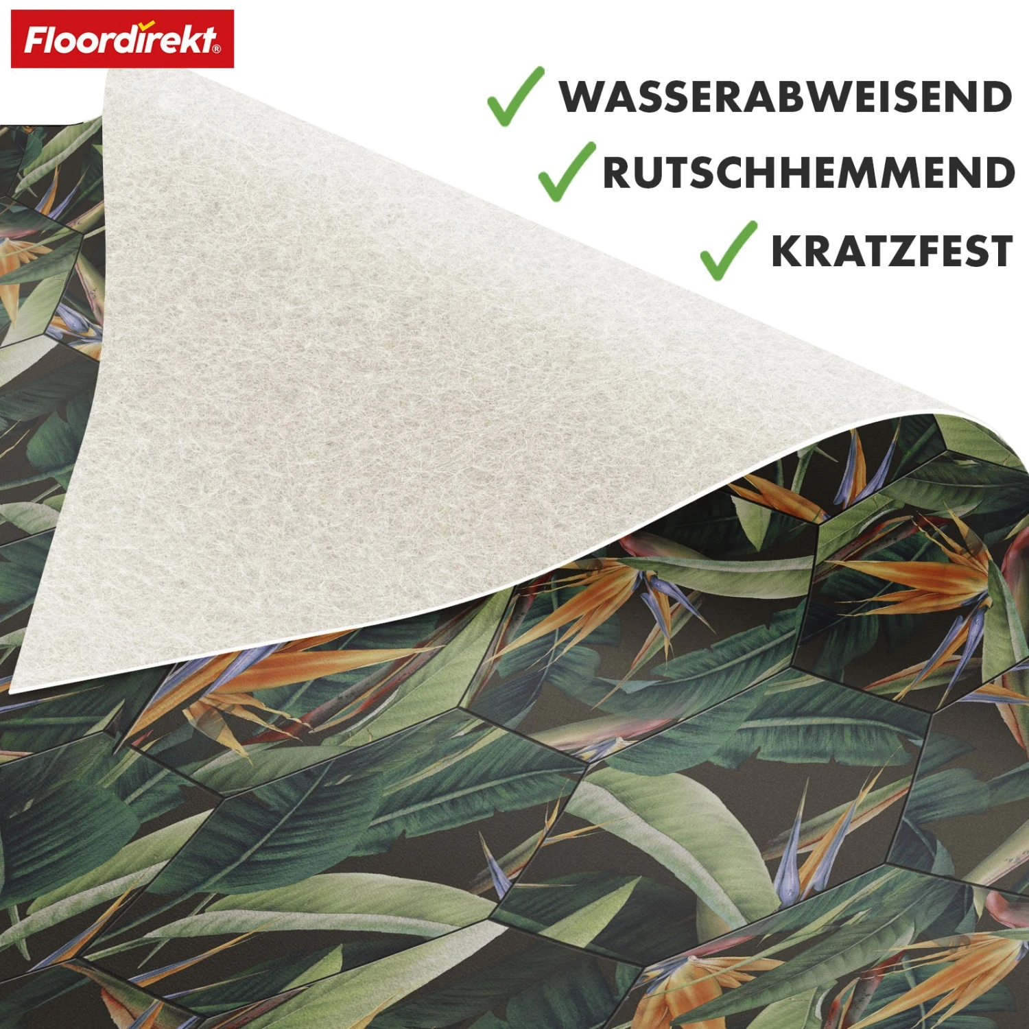 3D CV-Belag | Strelitzia 536M | Vinyl-Bodenbelag Mit Tropischem Design In Realistischer Fliesenoptik 4 3D CV-Belag | Strelitzia 536M | Vinyl-Bodenbelag Mit Tropischem Design In Realistischer Fliesenoptik – Bild 2