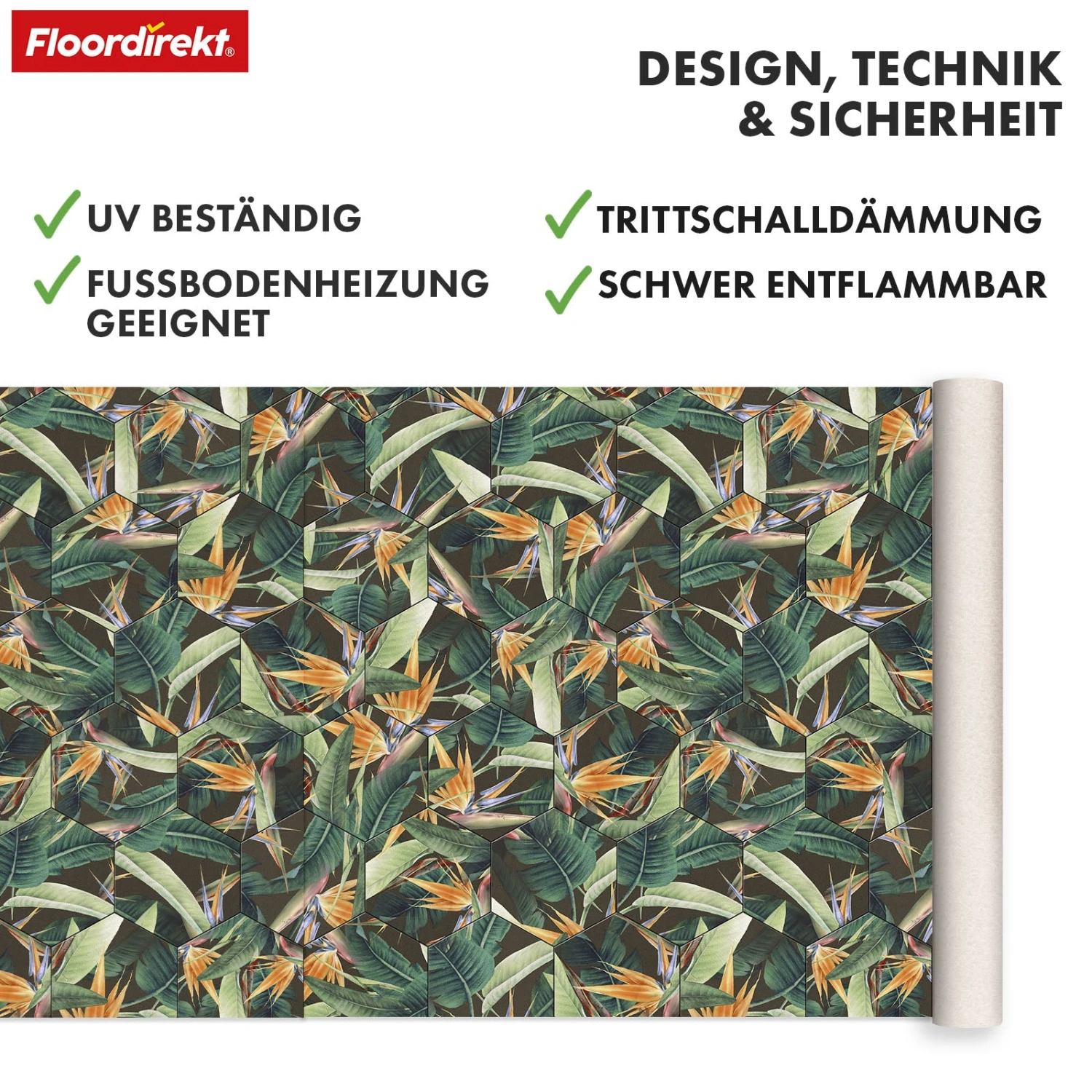 3D CV-Belag | Strelitzia 536M | Vinyl-Bodenbelag Mit Tropischem Design In Realistischer Fliesenoptik 6 3D CV-Belag | Strelitzia 536M | Vinyl-Bodenbelag Mit Tropischem Design In Realistischer Fliesenoptik – Bild 4
