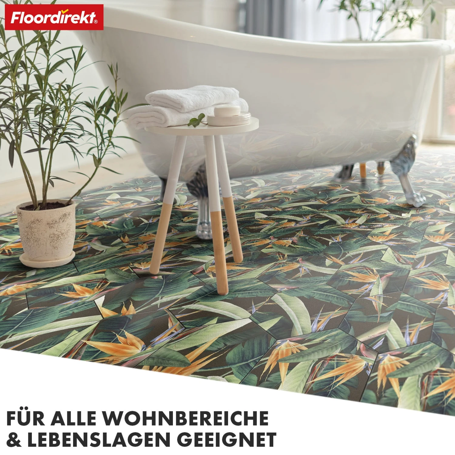 3D CV-Belag | Strelitzia 536M | Vinyl-Bodenbelag Mit Tropischem Design In Realistischer Fliesenoptik 7 3D CV-Belag | Strelitzia 536M | Vinyl-Bodenbelag Mit Tropischem Design In Realistischer Fliesenoptik – Bild 5
