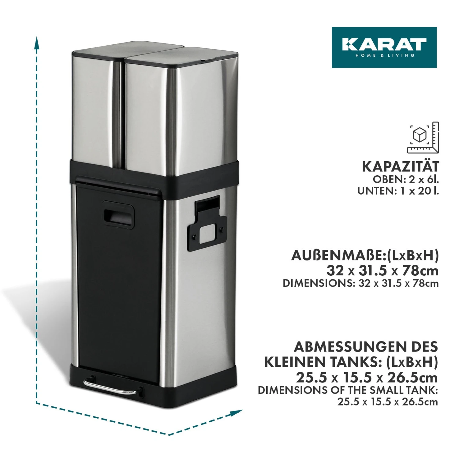 Mülleimer Ben | Edelstahl | Trennsystem | Mit 3 Kammern 7 Mülleimer Ben | Edelstahl | Trennsystem | Mit 3 Kammern – Bild 5