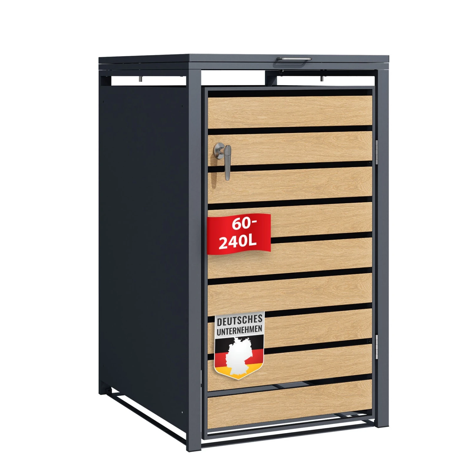 Mülltonnenbox | Johan | Anthrazitfarbene Mülltonnenverkleidung Mit Holzdekor Und Robustem Edelstahlrahmen | 1–3 Türen | Mülltonnenaufbewahrung Für 60–240 L 3 Mülltonnenbox | Johan | Anthrazitfarbene Mülltonnenverkleidung Mit Holzdekor Und Robustem Edelstahlrahmen | 1–3 Türen | Mülltonnenaufbewahrung Für 60–240 L