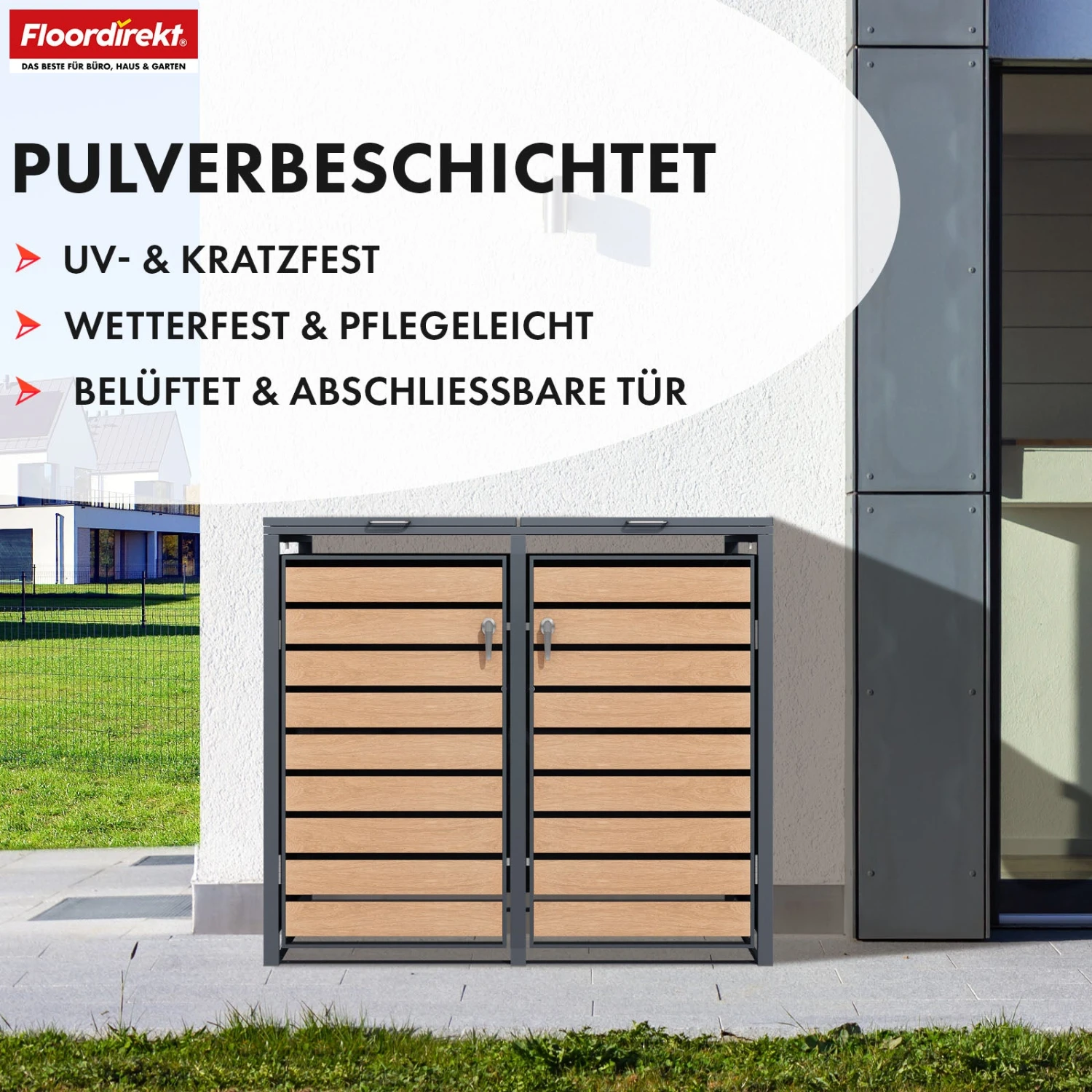 Mülltonnenbox | Johan | Anthrazitfarbene Mülltonnenverkleidung Mit Holzdekor Und Robustem Edelstahlrahmen | 1–3 Türen | Mülltonnenaufbewahrung Für 60–240 L 12 Mülltonnenbox | Johan | Anthrazitfarbene Mülltonnenverkleidung Mit Holzdekor Und Robustem Edelstahlrahmen | 1–3 Türen | Mülltonnenaufbewahrung Für 60–240 L – Bild 10