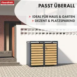 Mülltonnenbox | Johan | Anthrazitfarbene Mülltonnenverkleidung Mit Holzdekor Und Robustem Edelstahlrahmen | 1–3 Türen | Mülltonnenaufbewahrung Für 60–240 L 35 Mülltonnenbox | Johan | Anthrazitfarbene Mülltonnenverkleidung Mit Holzdekor Und Robustem Edelstahlrahmen | 1–3 Türen | Mülltonnenaufbewahrung Für 60–240 L -Floordirekt MuelltonnenboxJonah 14