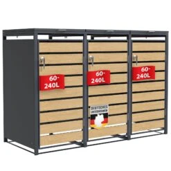 Mülltonnenbox | Johan | Anthrazitfarbene Mülltonnenverkleidung Mit Holzdekor Und Robustem Edelstahlrahmen | 1–3 Türen | Mülltonnenaufbewahrung Für 60–240 L 36 Mülltonnenbox | Johan | Anthrazitfarbene Mülltonnenverkleidung Mit Holzdekor Und Robustem Edelstahlrahmen | 1–3 Türen | Mülltonnenaufbewahrung Für 60–240 L -Floordirekt MuelltonnenboxJonah 15