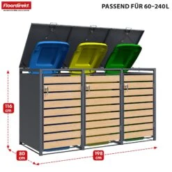 Mülltonnenbox | Johan | Anthrazitfarbene Mülltonnenverkleidung Mit Holzdekor Und Robustem Edelstahlrahmen | 1–3 Türen | Mülltonnenaufbewahrung Für 60–240 L 37 Mülltonnenbox | Johan | Anthrazitfarbene Mülltonnenverkleidung Mit Holzdekor Und Robustem Edelstahlrahmen | 1–3 Türen | Mülltonnenaufbewahrung Für 60–240 L -Floordirekt MuelltonnenboxJonah 16