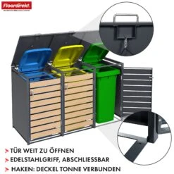 Mülltonnenbox | Johan | Anthrazitfarbene Mülltonnenverkleidung Mit Holzdekor Und Robustem Edelstahlrahmen | 1–3 Türen | Mülltonnenaufbewahrung Für 60–240 L 39 Mülltonnenbox | Johan | Anthrazitfarbene Mülltonnenverkleidung Mit Holzdekor Und Robustem Edelstahlrahmen | 1–3 Türen | Mülltonnenaufbewahrung Für 60–240 L -Floordirekt MuelltonnenboxJonah 18