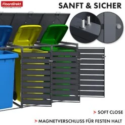 Mülltonnenbox | Johan | Anthrazitfarbene Mülltonnenverkleidung Mit Holzdekor Und Robustem Edelstahlrahmen | 1–3 Türen | Mülltonnenaufbewahrung Für 60–240 L 41 Mülltonnenbox | Johan | Anthrazitfarbene Mülltonnenverkleidung Mit Holzdekor Und Robustem Edelstahlrahmen | 1–3 Türen | Mülltonnenaufbewahrung Für 60–240 L -Floordirekt MuelltonnenboxJonah 20