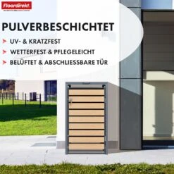 Mülltonnenbox | Johan | Anthrazitfarbene Mülltonnenverkleidung Mit Holzdekor Und Robustem Edelstahlrahmen | 1–3 Türen | Mülltonnenaufbewahrung Für 60–240 L 24 Mülltonnenbox | Johan | Anthrazitfarbene Mülltonnenverkleidung Mit Holzdekor Und Robustem Edelstahlrahmen | 1–3 Türen | Mülltonnenaufbewahrung Für 60–240 L -Floordirekt MuelltonnenboxJonah 3