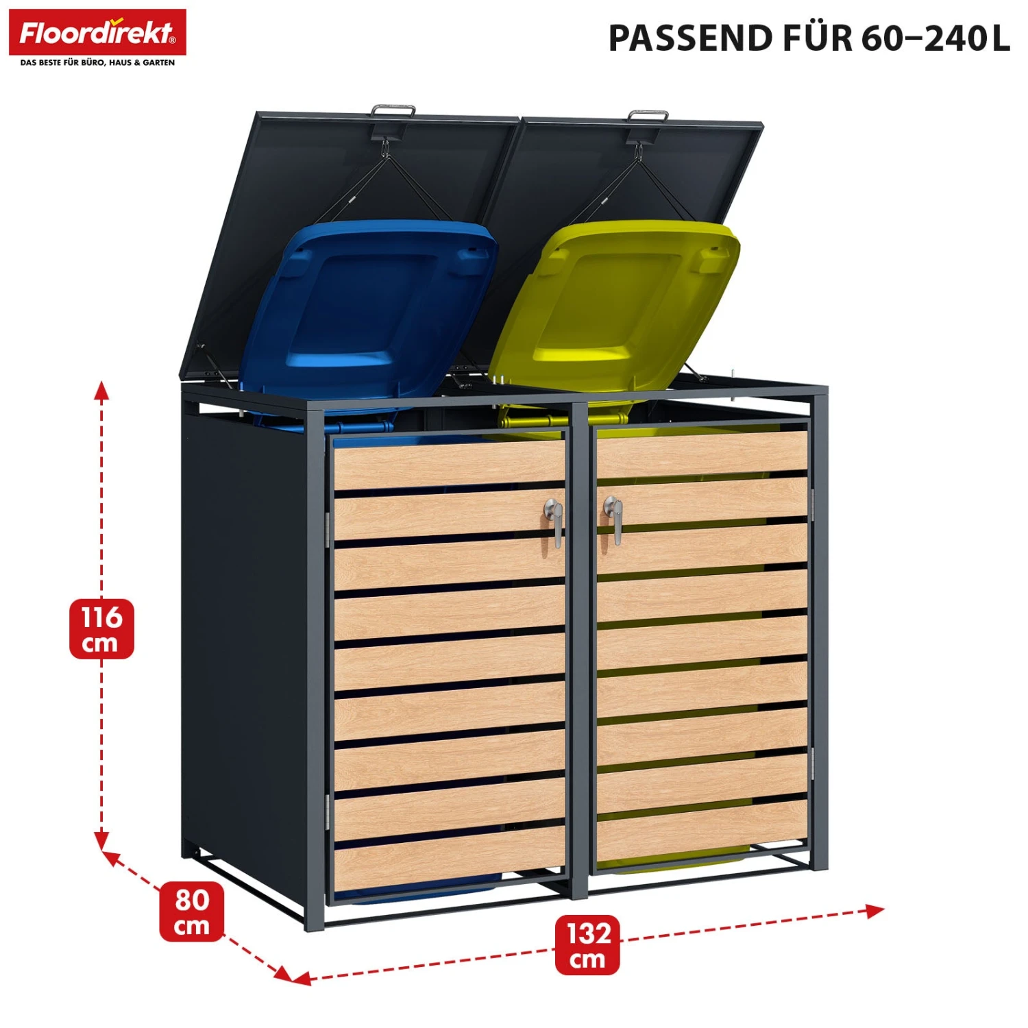 Mülltonnenbox | Johan | Anthrazitfarbene Mülltonnenverkleidung Mit Holzdekor Und Robustem Edelstahlrahmen | 1–3 Türen | Mülltonnenaufbewahrung Für 60–240 L 11 Mülltonnenbox | Johan | Anthrazitfarbene Mülltonnenverkleidung Mit Holzdekor Und Robustem Edelstahlrahmen | 1–3 Türen | Mülltonnenaufbewahrung Für 60–240 L – Bild 9