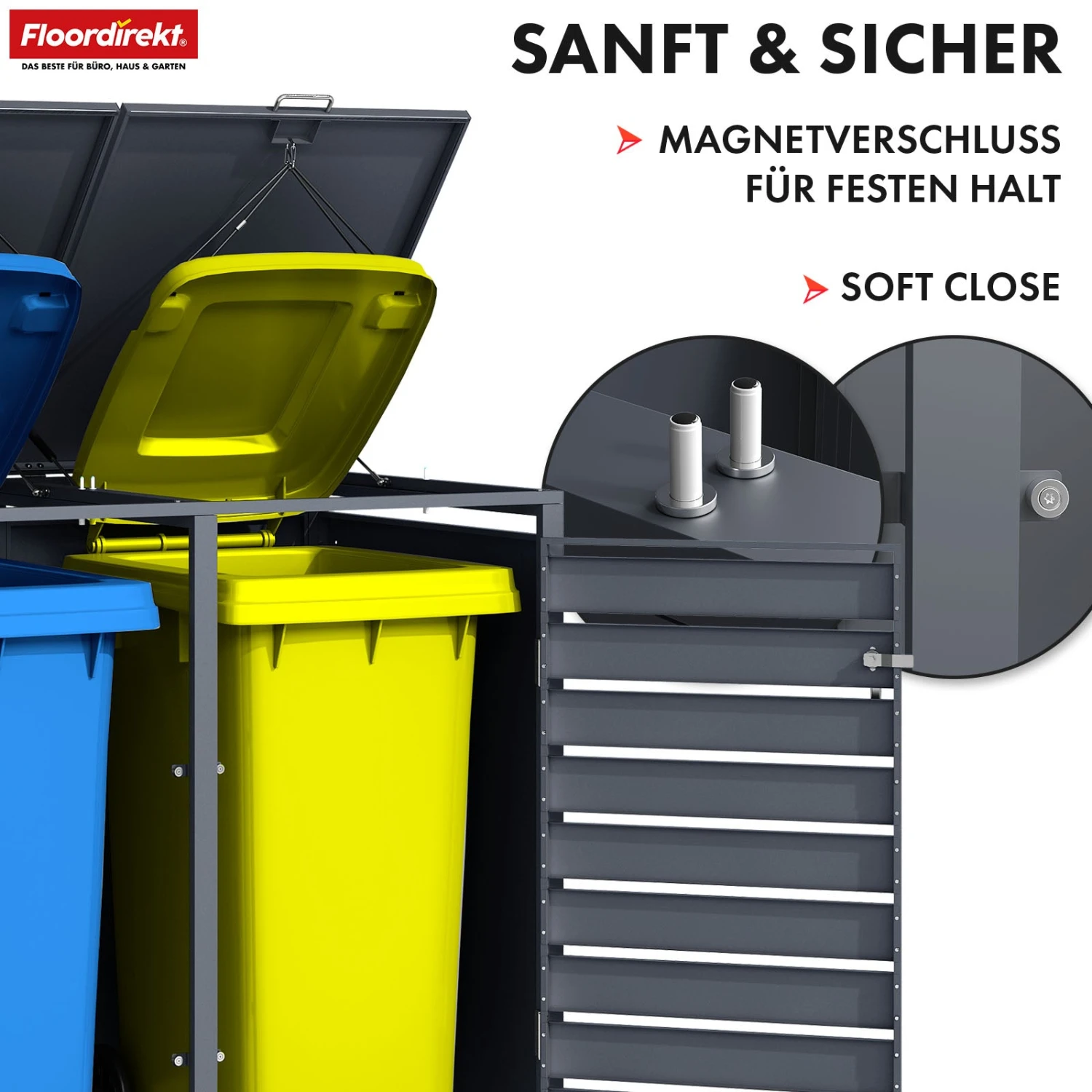 Mülltonnenbox | Magnus | Wetterfeste Anthrazitfarbene Mülltonnenverkleidung Mit Edelstahlrahmen | 1–3 Türen | Für 60–240 L Mülltonnen Geeignet 15 Mülltonnenbox | Magnus | Wetterfeste Anthrazitfarbene Mülltonnenverkleidung Mit Edelstahlrahmen | 1–3 Türen | Für 60–240 L Mülltonnen Geeignet – Bild 13