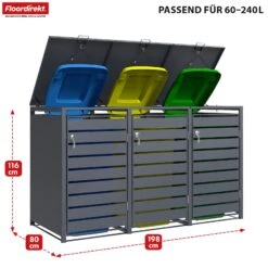 Mülltonnenbox | Magnus | Wetterfeste Anthrazitfarbene Mülltonnenverkleidung Mit Edelstahlrahmen | 1–3 Türen | Für 60–240 L Mülltonnen Geeignet 37 Mülltonnenbox | Magnus | Wetterfeste Anthrazitfarbene Mülltonnenverkleidung Mit Edelstahlrahmen | 1–3 Türen | Für 60–240 L Mülltonnen Geeignet -Floordirekt MuelltonnenboxMagnus 16