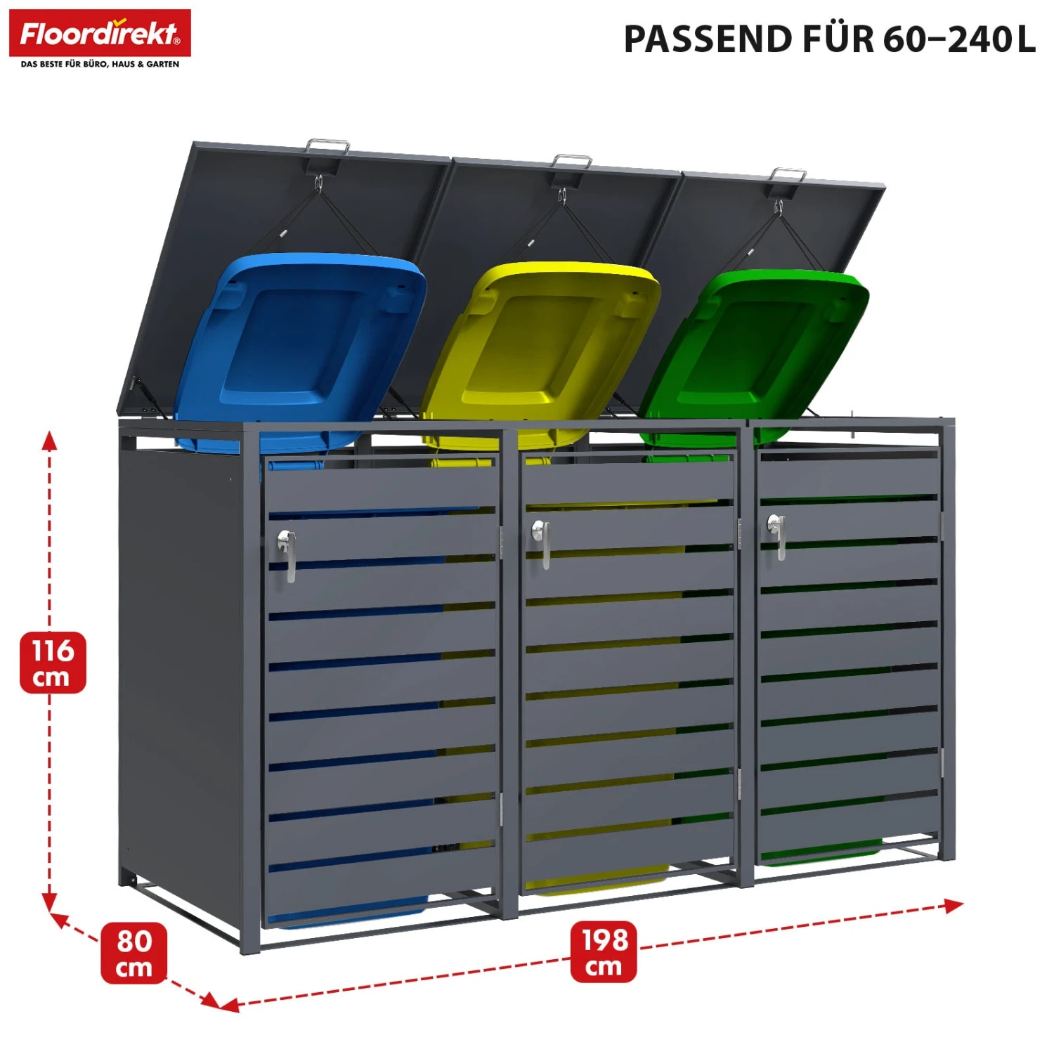 Mülltonnenbox | Magnus | Wetterfeste Anthrazitfarbene Mülltonnenverkleidung Mit Edelstahlrahmen | 1–3 Türen | Für 60–240 L Mülltonnen Geeignet 18 Mülltonnenbox | Magnus | Wetterfeste Anthrazitfarbene Mülltonnenverkleidung Mit Edelstahlrahmen | 1–3 Türen | Für 60–240 L Mülltonnen Geeignet – Bild 16