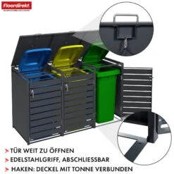 Mülltonnenbox | Magnus | Wetterfeste Anthrazitfarbene Mülltonnenverkleidung Mit Edelstahlrahmen | 1–3 Türen | Für 60–240 L Mülltonnen Geeignet 39 Mülltonnenbox | Magnus | Wetterfeste Anthrazitfarbene Mülltonnenverkleidung Mit Edelstahlrahmen | 1–3 Türen | Für 60–240 L Mülltonnen Geeignet -Floordirekt MuelltonnenboxMagnus 18