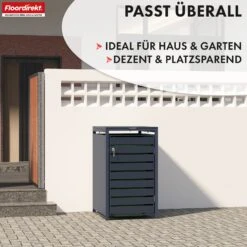 Mülltonnenbox | Magnus | Wetterfeste Anthrazitfarbene Mülltonnenverkleidung Mit Edelstahlrahmen | 1–3 Türen | Für 60–240 L Mülltonnen Geeignet 28 Mülltonnenbox | Magnus | Wetterfeste Anthrazitfarbene Mülltonnenverkleidung Mit Edelstahlrahmen | 1–3 Türen | Für 60–240 L Mülltonnen Geeignet -Floordirekt MuelltonnenboxMagnus 7