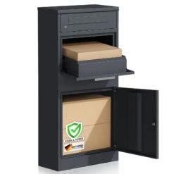 Paketbox Mit Briefkasten | Francois | Wasserdichter Paketbriefkasten Aus Stahl, Abschließbar & Freistehend In Anthrazit