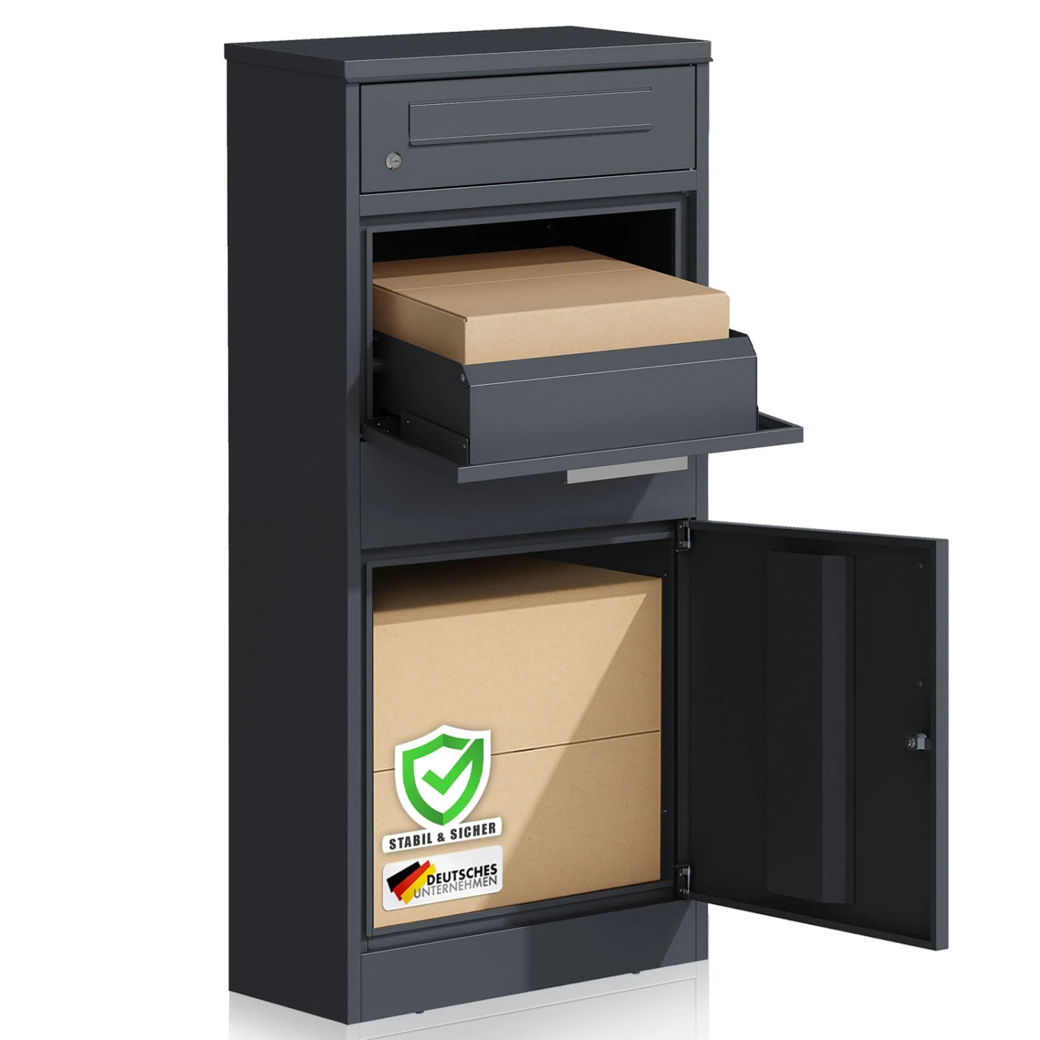 Paketbox Mit Briefkasten | Francois | Wasserdichter Paketbriefkasten Aus Stahl, Abschließbar & Freistehend In Anthrazit 3 Paketbox Mit Briefkasten | Francois | Wasserdichter Paketbriefkasten Aus Stahl, Abschließbar & Freistehend In Anthrazit