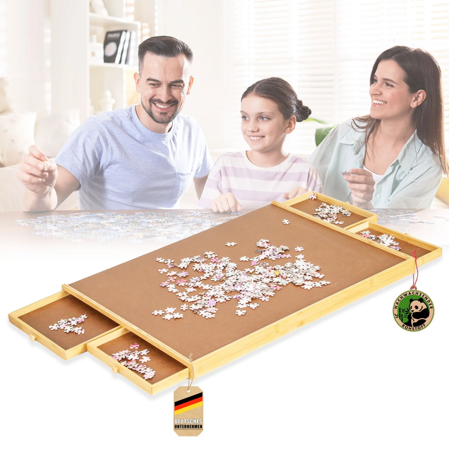 Puzzletisch | Yukon | Kompakte Puzzle-Unterlage Mit Schubladen Aus Bambus & MDF | Für Bis Zu 1000 Teile 3 Puzzletisch | Yukon | Kompakte Puzzle-Unterlage Mit Schubladen Aus Bambus & MDF | Für Bis Zu 1000 Teile