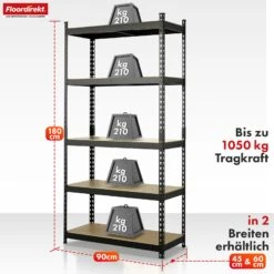 Schwerlastregal | Rhino | Lagerregal Mit 5 Böden | 1050 Kg Traglast | Innovatives Stecksystem | In Verschiedenen Farben & Größen -Floordirekt SchwerlastregalRhino 10