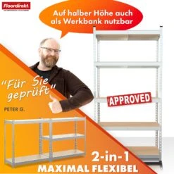 Schwerlastregal | Rhino | Lagerregal Mit 5 Böden | 1050 Kg Traglast | Innovatives Stecksystem | In Verschiedenen Farben & Größen -Floordirekt SchwerlastregalRhino 4