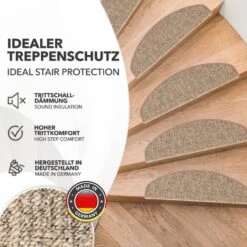 Stufenmatten Alto | Halbrund Oder Eckig | Umkettelt | Selbstklebender Treppenschutz 37 Stufenmatten Alto | Halbrund Oder Eckig | Umkettelt | Selbstklebender Treppenschutz -Floordirekt Stufenmatte Alto beige rund 03