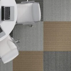 Teppichfliesen | Bern | 50 X 50 Cm | Selbstliegend Mit Streifendesign | In Anthrazit, Grau & Beige Für Gewerbe Und Privathaushalte