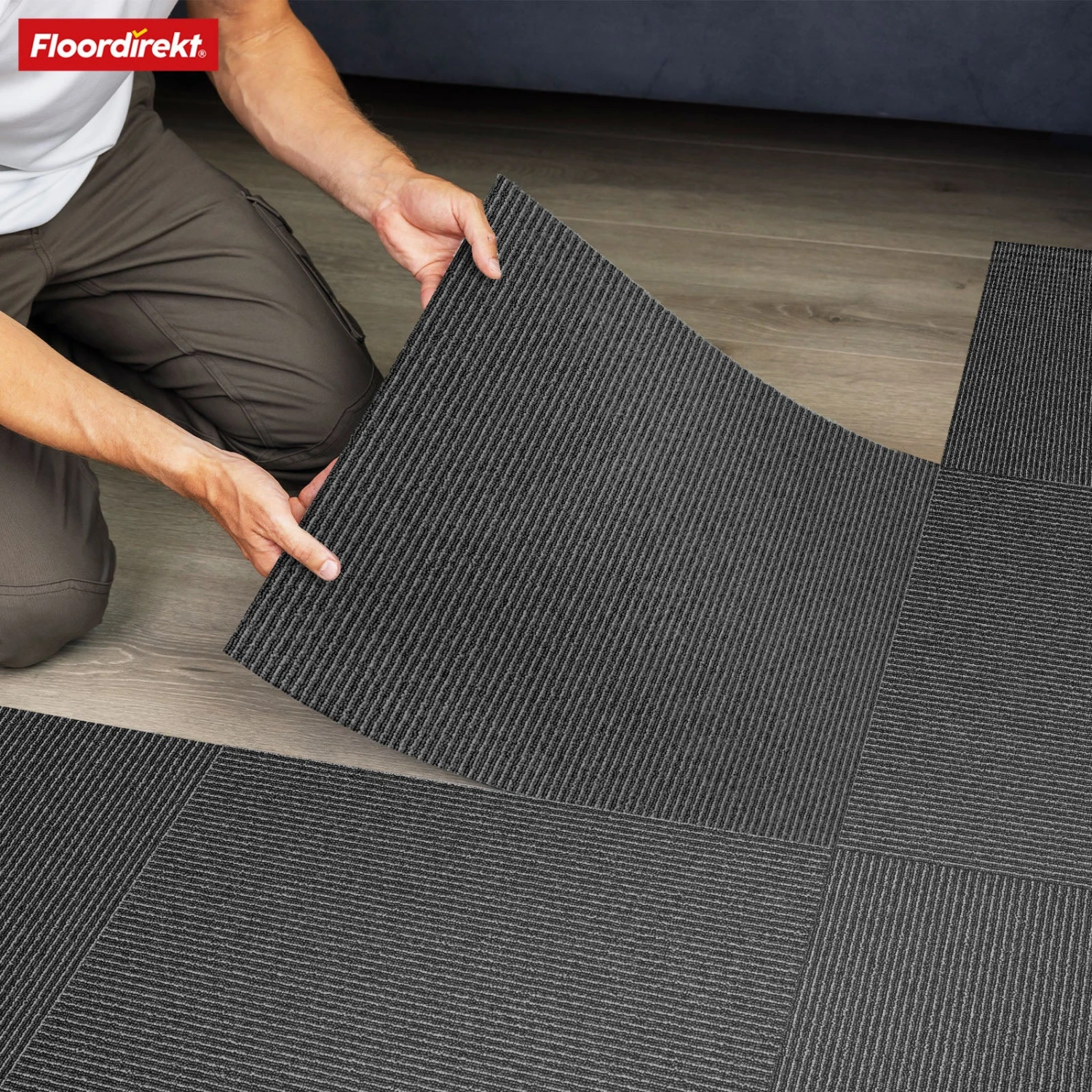 Teppichfliesen | Bern | 50 X 50 Cm | Selbstliegend Mit Streifendesign | In Anthrazit, Grau & Beige Für Gewerbe Und Privathaushalte 9 Teppichfliesen | Bern | 50 X 50 Cm | Selbstliegend Mit Streifendesign | In Anthrazit, Grau & Beige Für Gewerbe Und Privathaushalte – Bild 7