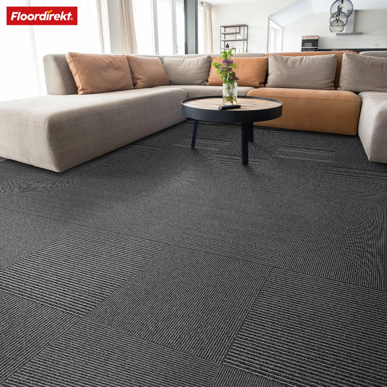 Teppichfliesen | Bern | 50 X 50 Cm | Selbstliegend Mit Streifendesign | In Anthrazit, Grau & Beige Für Gewerbe Und Privathaushalte 11 Teppichfliesen | Bern | 50 X 50 Cm | Selbstliegend Mit Streifendesign | In Anthrazit, Grau & Beige Für Gewerbe Und Privathaushalte – Bild 9