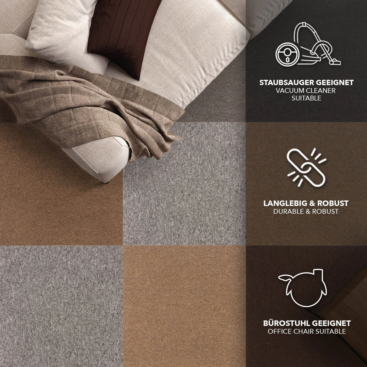 Teppichfliesen Vienna | 50x50 Cm | Selbstliegend 6 Teppichfliesen Vienna | 50x50 Cm | Selbstliegend – Bild 4