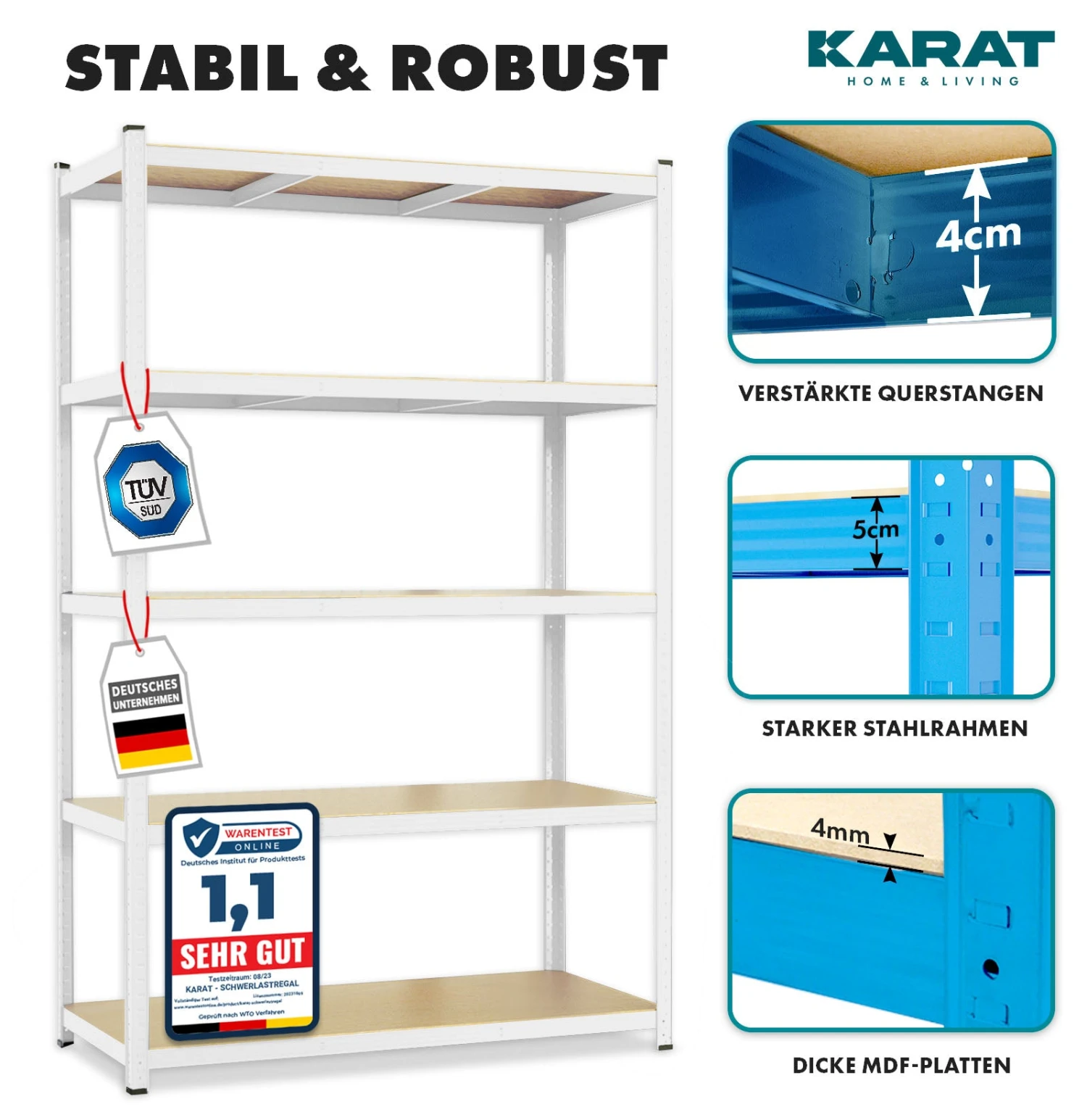 Schwerlastregal | Weiß | Für Keller & Werkstatt | Gesamtlast: 875 Kg 5 Schwerlastregal | Weiß | Für Keller & Werkstatt | Gesamtlast: 875 Kg – Bild 3