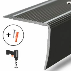 Stufenkantenprofil Integral | Form: L | Vorgebohrt 28 Stufenkantenprofil Integral | Form: L | Vorgebohrt -Floordirekt Treppenwinkel Bronze Dunkel Bohr