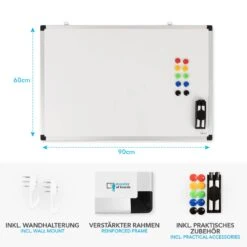 Whiteboard Set | Kratzfest | Aluminium-Rahmen | Inkl. Praktischem Zubehör | 60 X 90 Cm 11 Whiteboard Set | Kratzfest | Aluminium-Rahmen | Inkl. Praktischem Zubehör | 60 X 90 Cm -Floordirekt WhiteboardSet 02