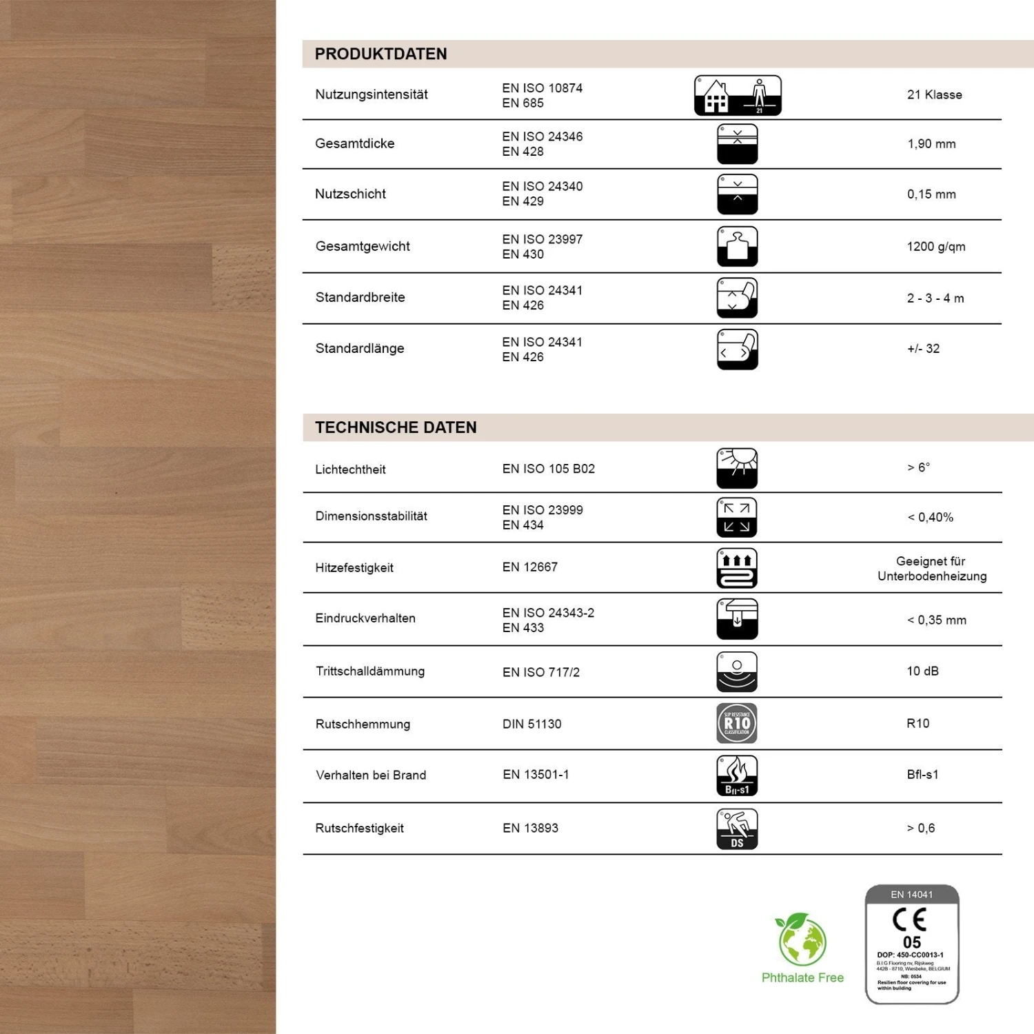 CV-Belag Atlantic | Buche-Optik 101S | Extra Abriebsfester PVC Bodenbelag 8 CV-Belag Atlantic | Buche-Optik 101S | Extra Abriebsfester PVC Bodenbelag – Bild 6