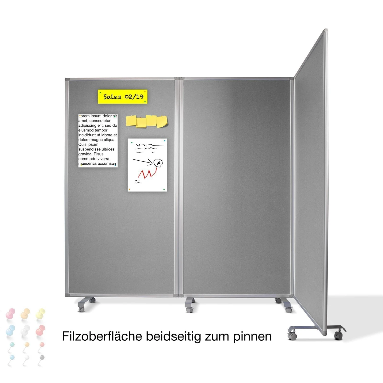 Filz-Stellwand | Trennwand 3-teilig | Mit Rollen | Doppelseitig Nutzbar 14 Filz-Stellwand | Trennwand 3-teilig | Mit Rollen | Doppelseitig Nutzbar – Bild 12