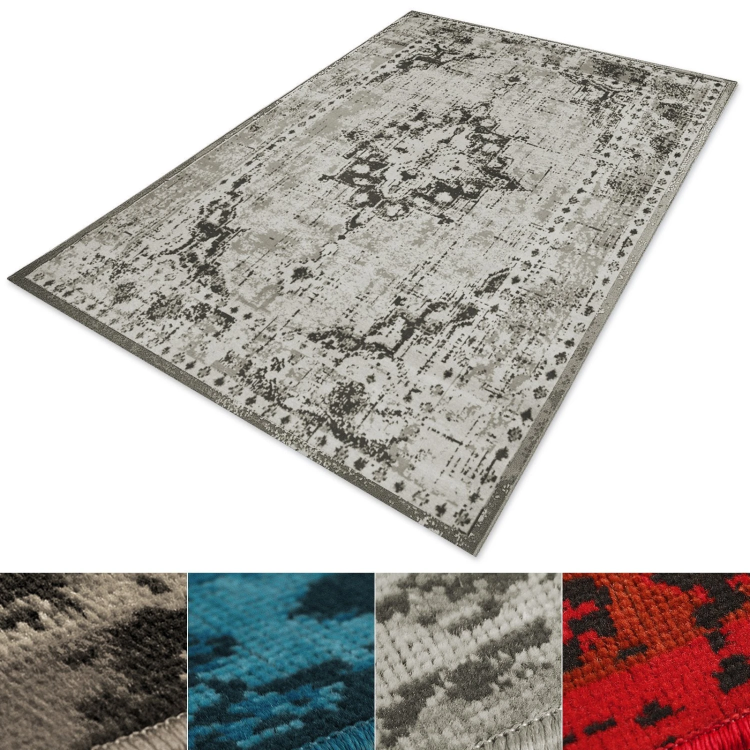 Flachgewebter Teppich Vintage | Grau | Strapazierfähiger Läufer 5 Flachgewebter Teppich Vintage | Grau | Strapazierfähiger Läufer – Bild 3