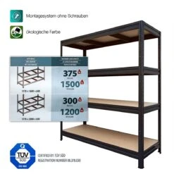 Weitspannregal | Schwerlastregal | Schwarz | Traglast Bis 1500 Kg 11 Weitspannregal | Schwerlastregal | Schwarz | Traglast Bis 1500 Kg -Floordirekt heavy rack black feature