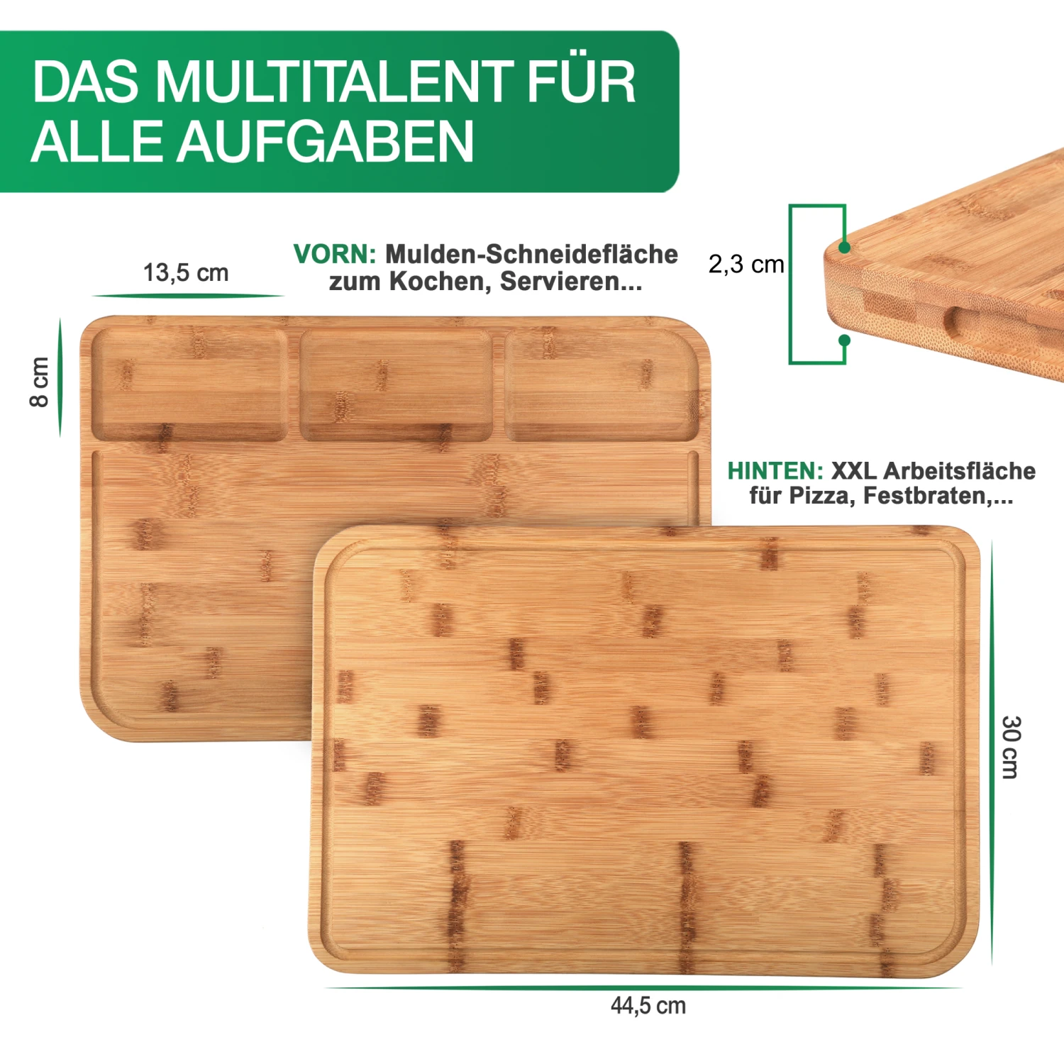 PIETVOSS Schneidebrett Aus Bambus-Holz | Küchenbrett | Mit Auffangschale, Saftrille & Gummifüßen | 44,5 X 30 X 2,5 Cm 6 PIETVOSS Schneidebrett Aus Bambus-Holz | Küchenbrett | Mit Auffangschale, Saftrille & Gummifüßen | 44,5 X 30 X 2,5 Cm – Bild 4