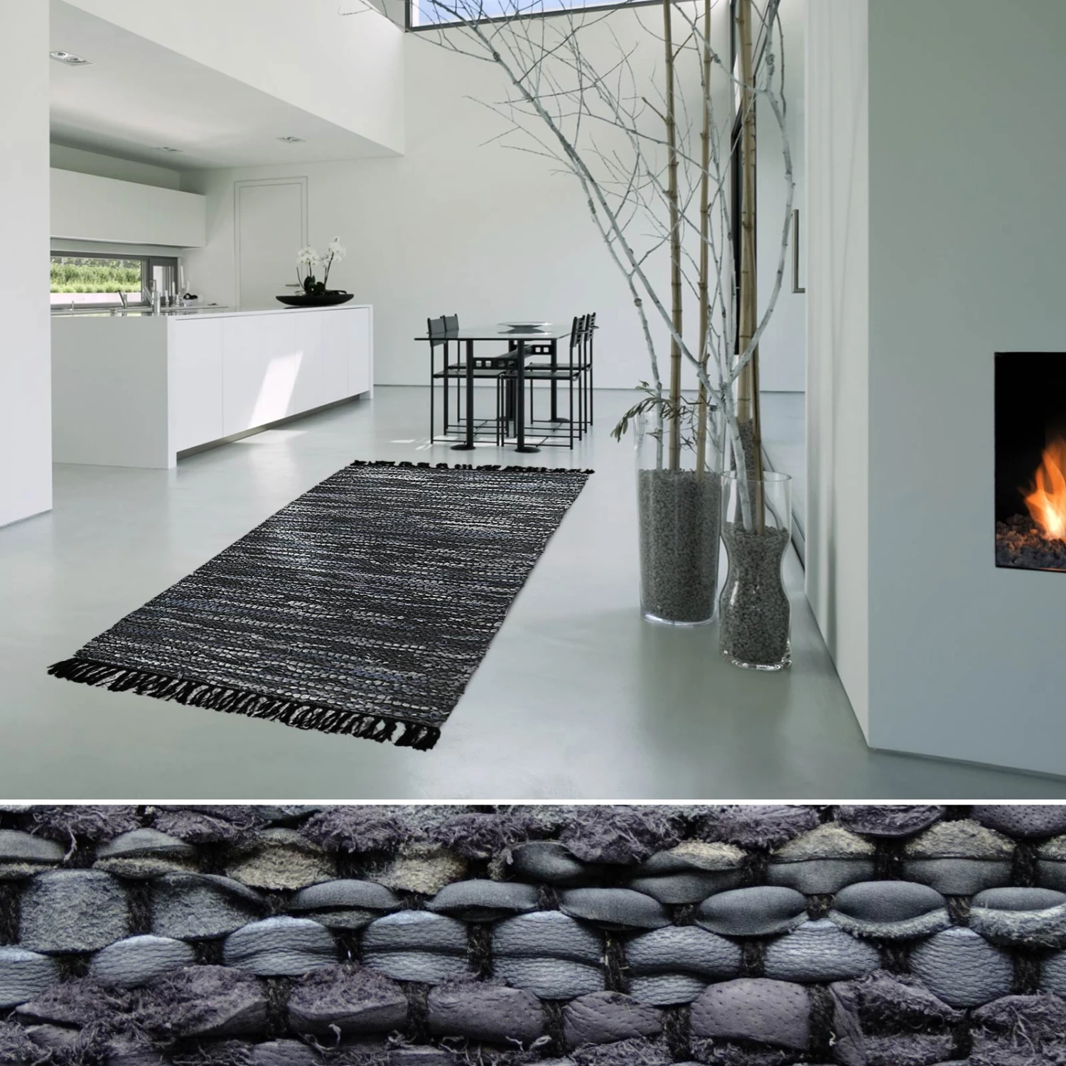 Lederteppich Derby | Handgewebt | Dunkelgrau | Strapazierfähig & Langlebig 4 Lederteppich Derby | Handgewebt | Dunkelgrau | Strapazierfähig & Langlebig – Bild 2