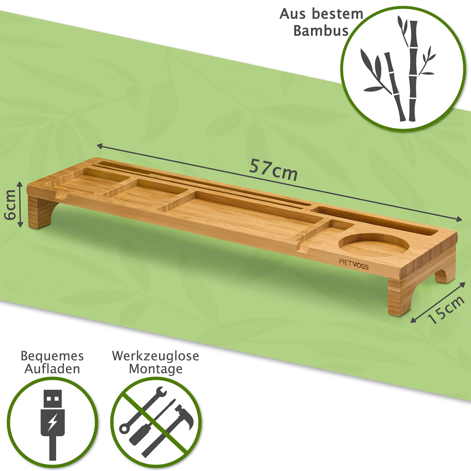 PIETVOSS Schreibtisch-Organizer Aus Bambus-Holz | Desk Organizer | Mit Kabelführung | 56 X 15 X 6 Cm 6 PIETVOSS Schreibtisch-Organizer Aus Bambus-Holz | Desk Organizer | Mit Kabelführung | 56 X 15 X 6 Cm – Bild 4