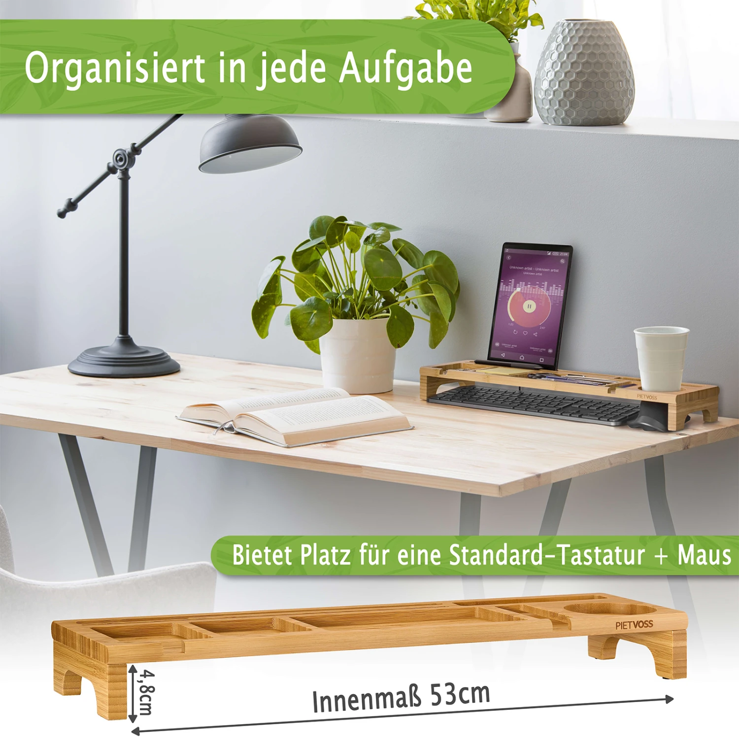 PIETVOSS Schreibtisch-Organizer Aus Bambus-Holz | Desk Organizer | Mit Kabelführung | 56 X 15 X 6 Cm 7 PIETVOSS Schreibtisch-Organizer Aus Bambus-Holz | Desk Organizer | Mit Kabelführung | 56 X 15 X 6 Cm – Bild 5