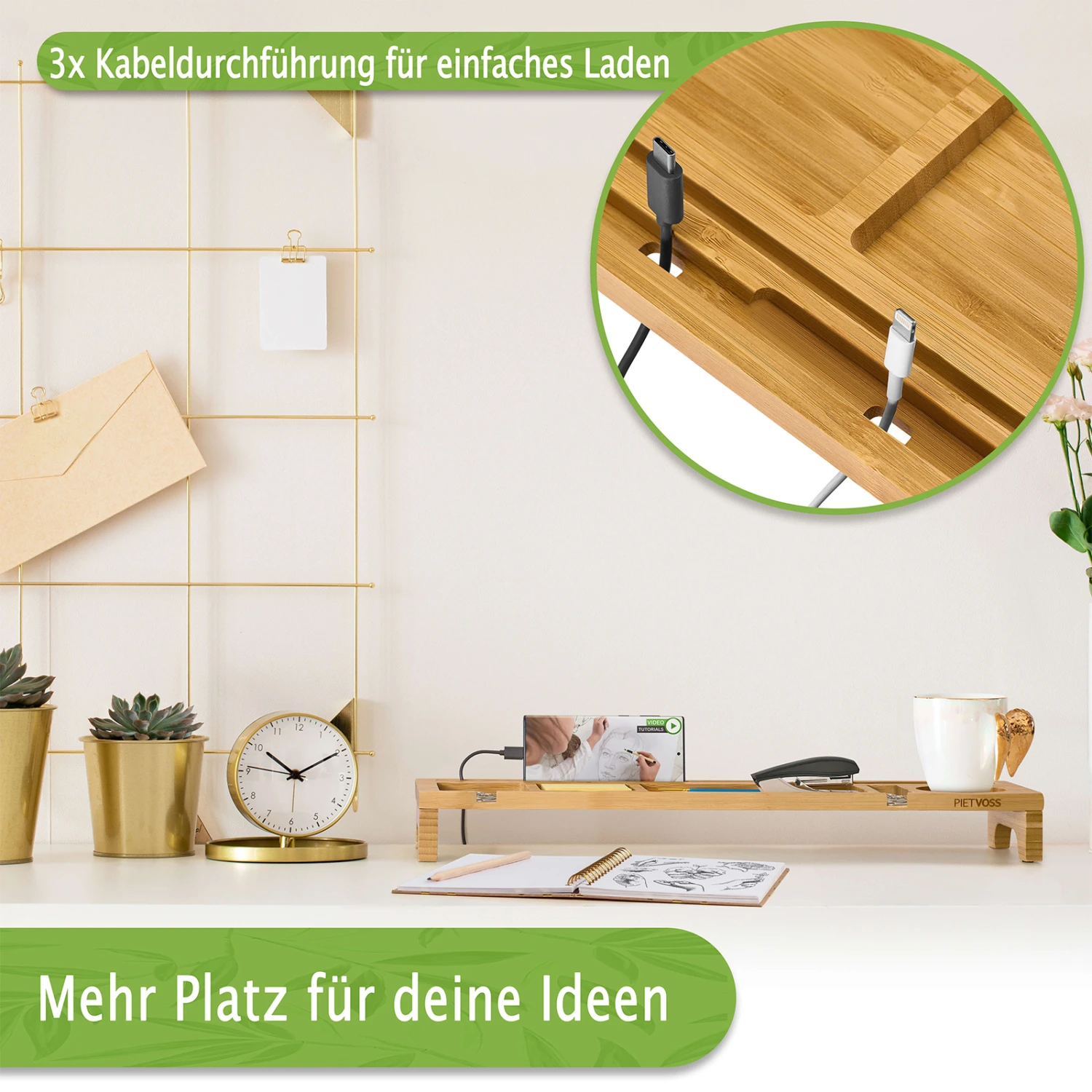 PIETVOSS Schreibtisch-Organizer Aus Bambus-Holz | Desk Organizer | Mit Kabelführung | 56 X 15 X 6 Cm 9 PIETVOSS Schreibtisch-Organizer Aus Bambus-Holz | Desk Organizer | Mit Kabelführung | 56 X 15 X 6 Cm – Bild 7